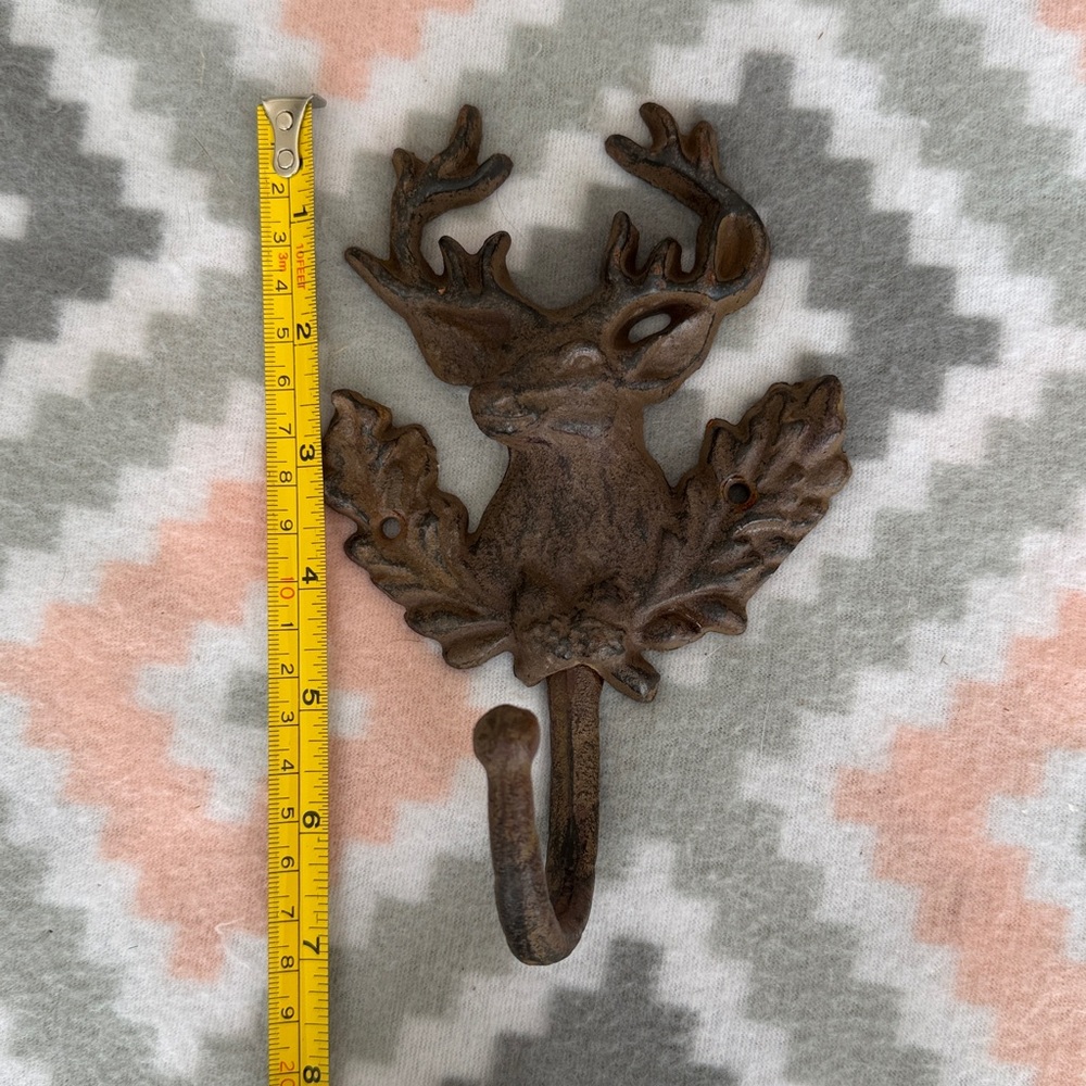 Rust Brown Cast Iron Deer Wall Hook - Rustic Home Wall Decor - Picture 5 of 6